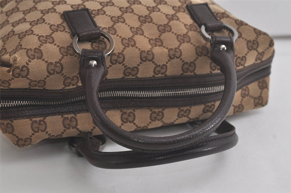 Authentic GUCCI Hand Boston Bag Purse GG Canvas Leather 113009 Brown 5881K