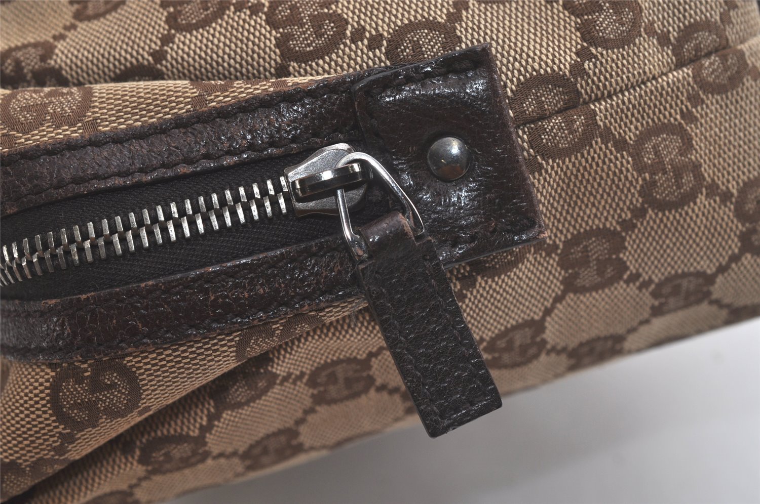 Authentic GUCCI Hand Boston Bag Purse GG Canvas Leather 113009 Brown 5881K
