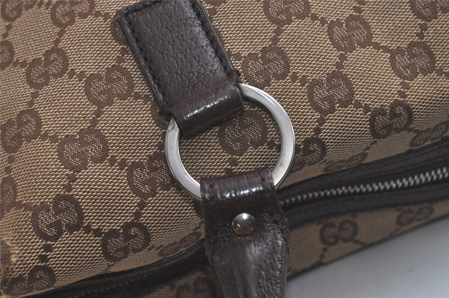 Authentic GUCCI Hand Boston Bag Purse GG Canvas Leather 113009 Brown 5881K