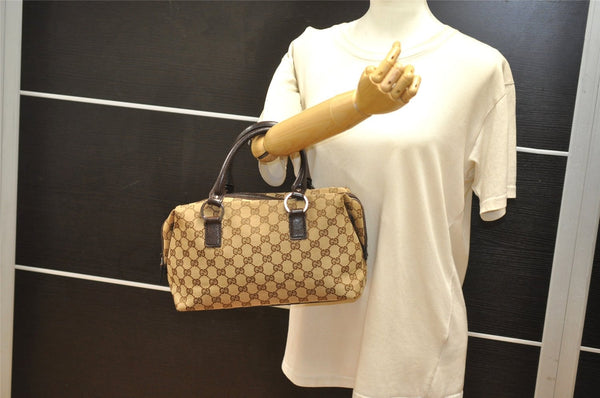 Authentic GUCCI Hand Boston Bag Purse GG Canvas Leather 113009 Brown 5881K