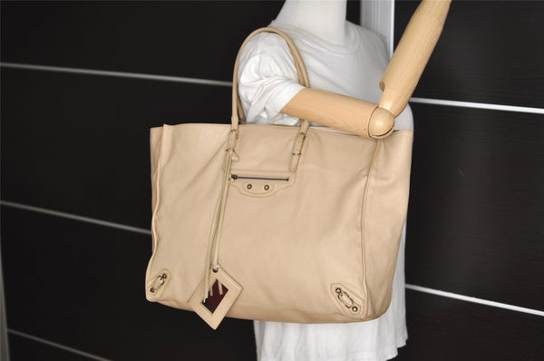 Authentic BALENCIAGA Paper A4 Shoulder Hand Tote Bag Leather 236701 Beige 5883J