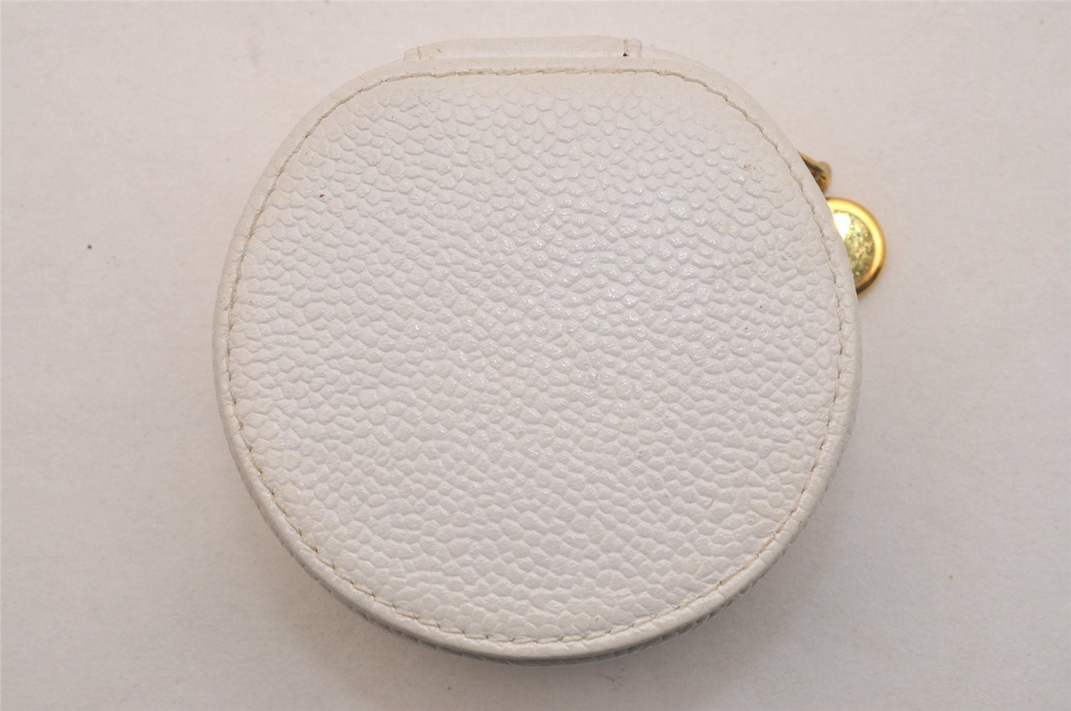 Authentic CHANEL Vintage Caviar Skin CoCo Mark Accessory Box Pouch White 5884J