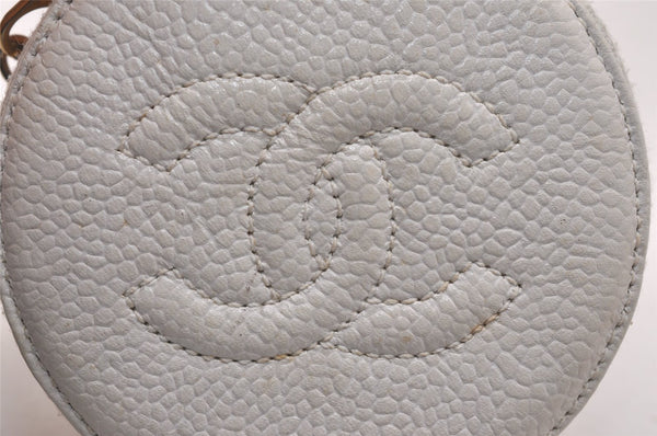 Authentic CHANEL Vintage Caviar Skin CoCo Mark Accessory Box Pouch White 5884J