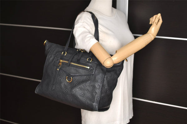 Auth Louis Vuitton Monogram Empreinte Lumineuse PM Tote Bag Navy M93410 LV 5886I