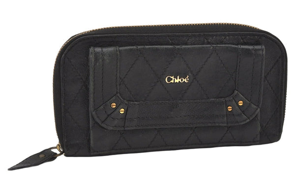 Authentic Chloe Vintage Paraty Long Wallet Purse Leather Black 5886K