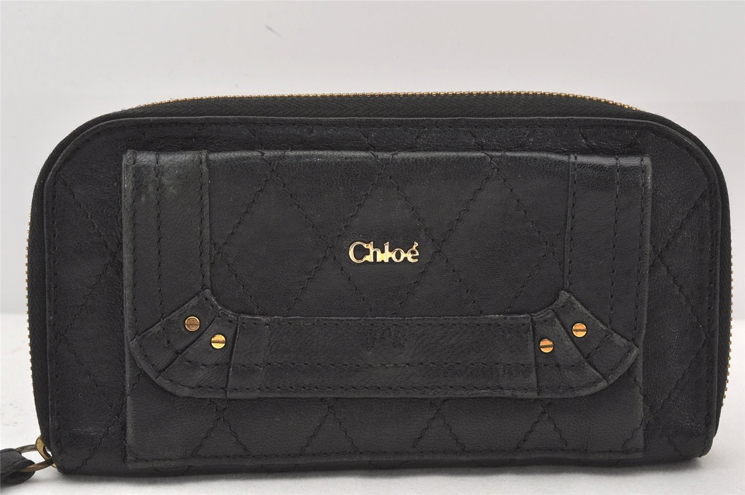 Authentic Chloe Vintage Paraty Long Wallet Purse Leather Black 5886K