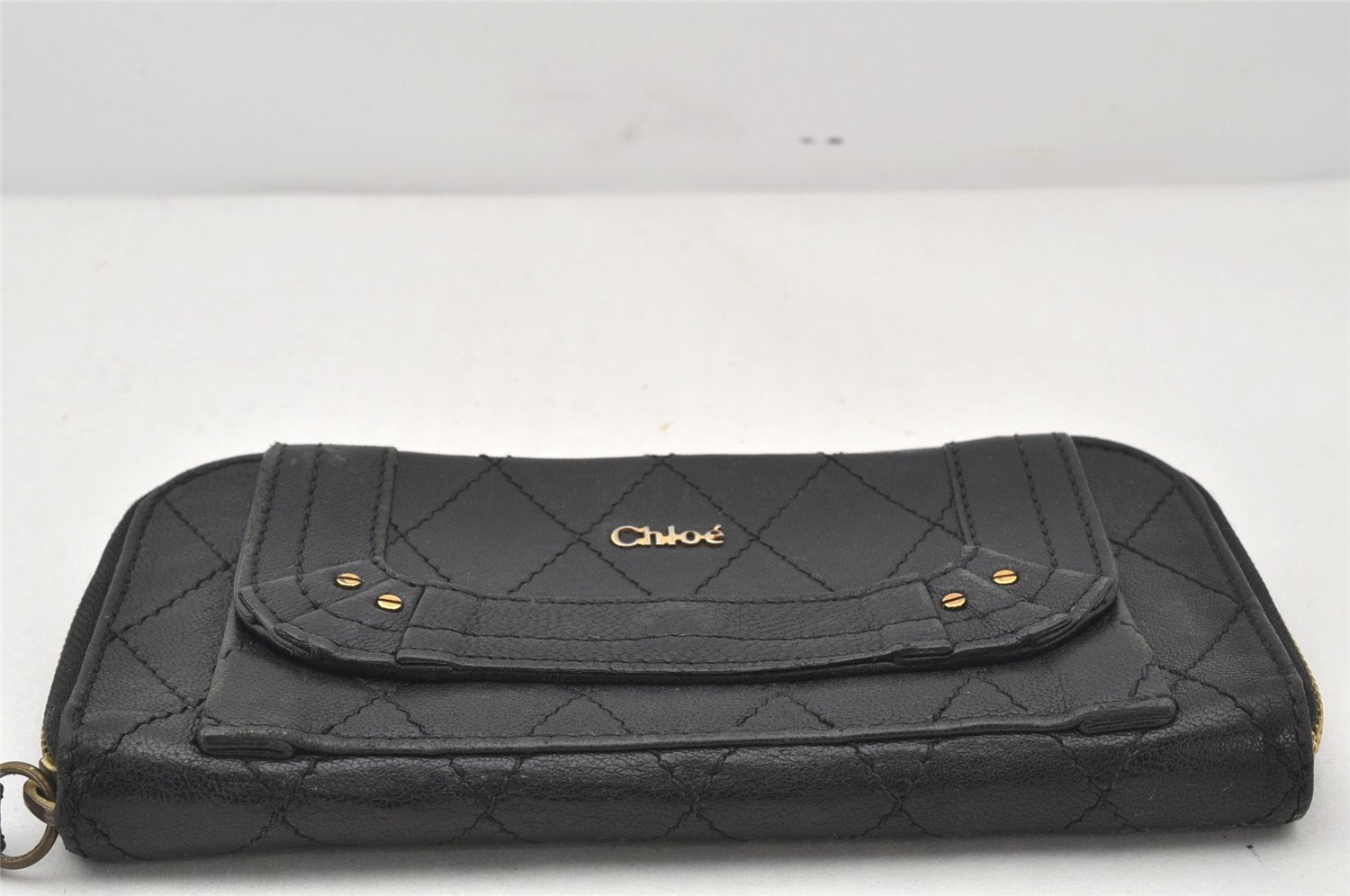 Authentic Chloe Vintage Paraty Long Wallet Purse Leather Black 5886K