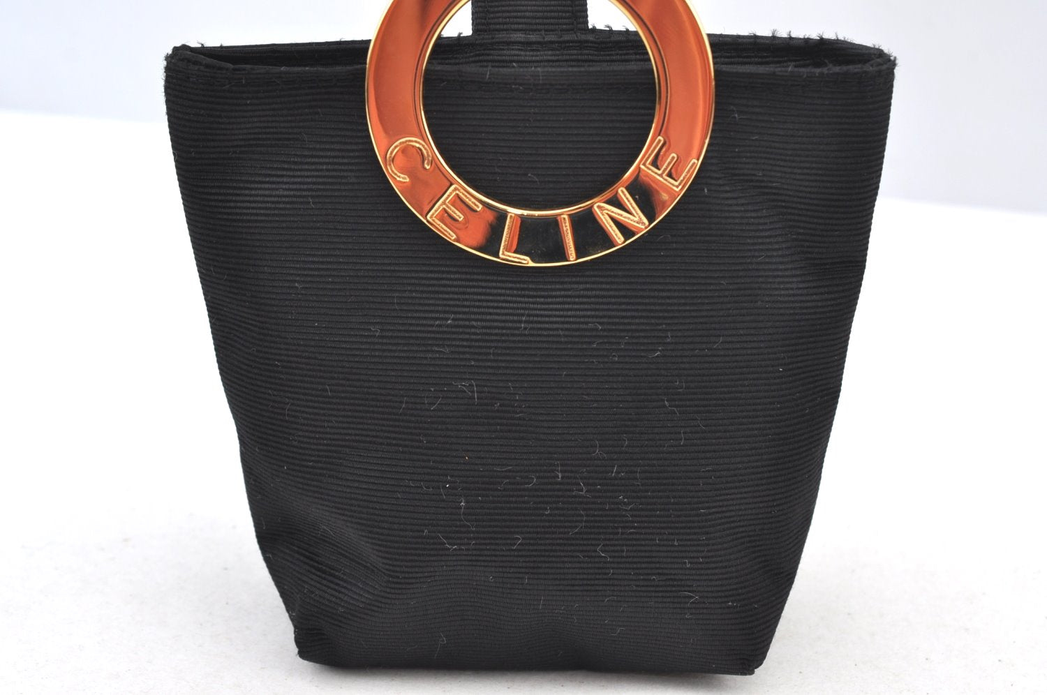 Authentic CELINE Vintage Hand Bag Pouch Purse Nylon Black Box 5888I