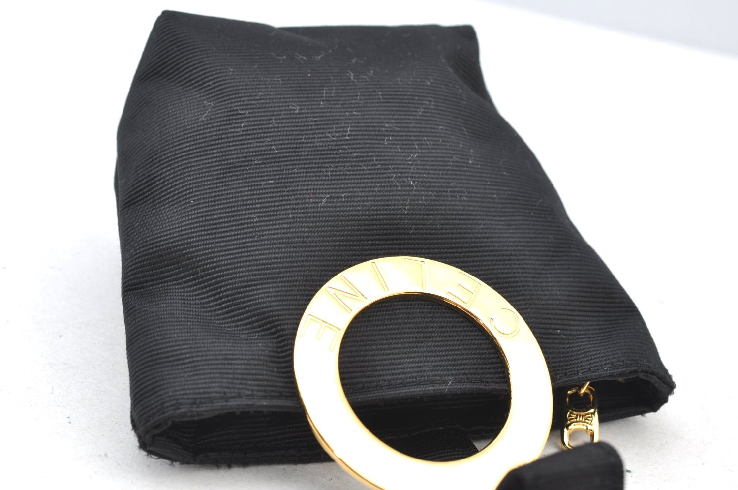 Authentic CELINE Vintage Hand Bag Pouch Purse Nylon Black Box 5888I