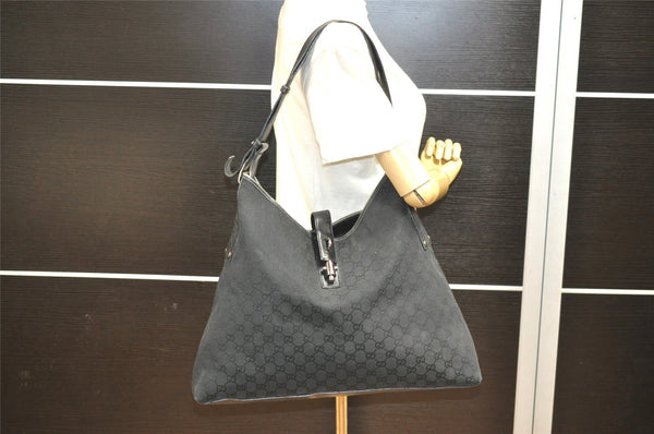 Authentic GUCCI Jackie Vintage Shoulder Bag GG Canvas Leather 109190 Black 5889I