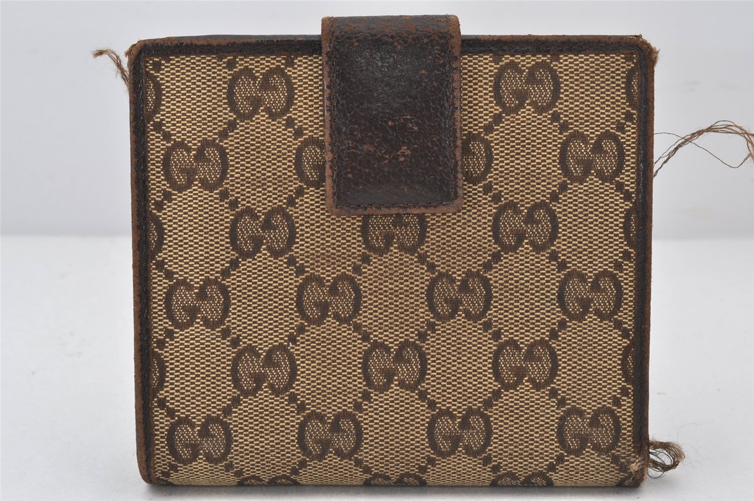 Authentic GUCCI Bifold Wallet Purse GG Canvas Leather 112664 Brown Junk 5890K