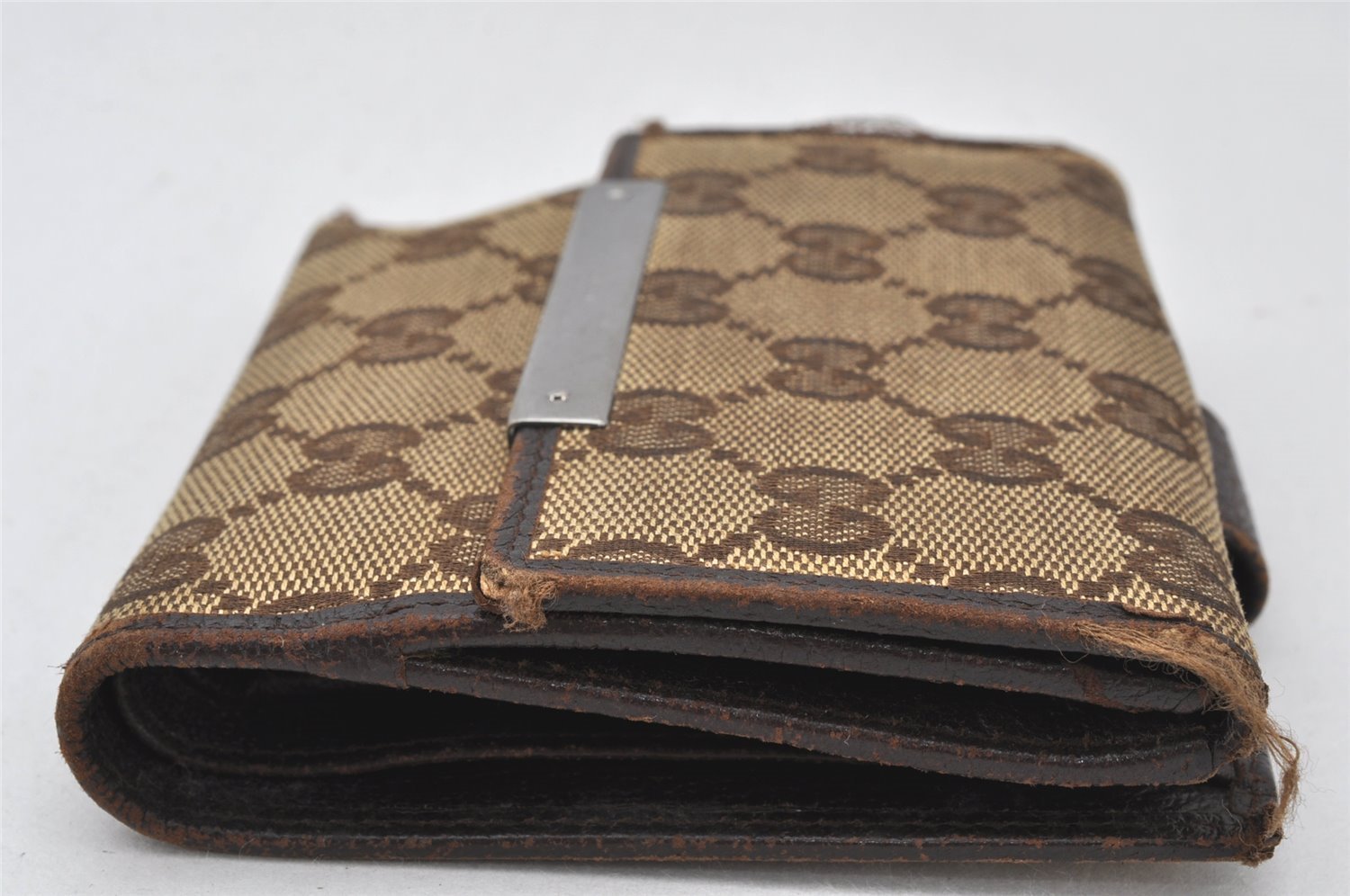 Authentic GUCCI Bifold Wallet Purse GG Canvas Leather 112664 Brown Junk 5890K