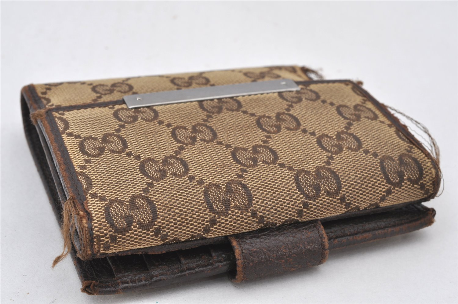 Authentic GUCCI Bifold Wallet Purse GG Canvas Leather 112664 Brown Junk 5890K