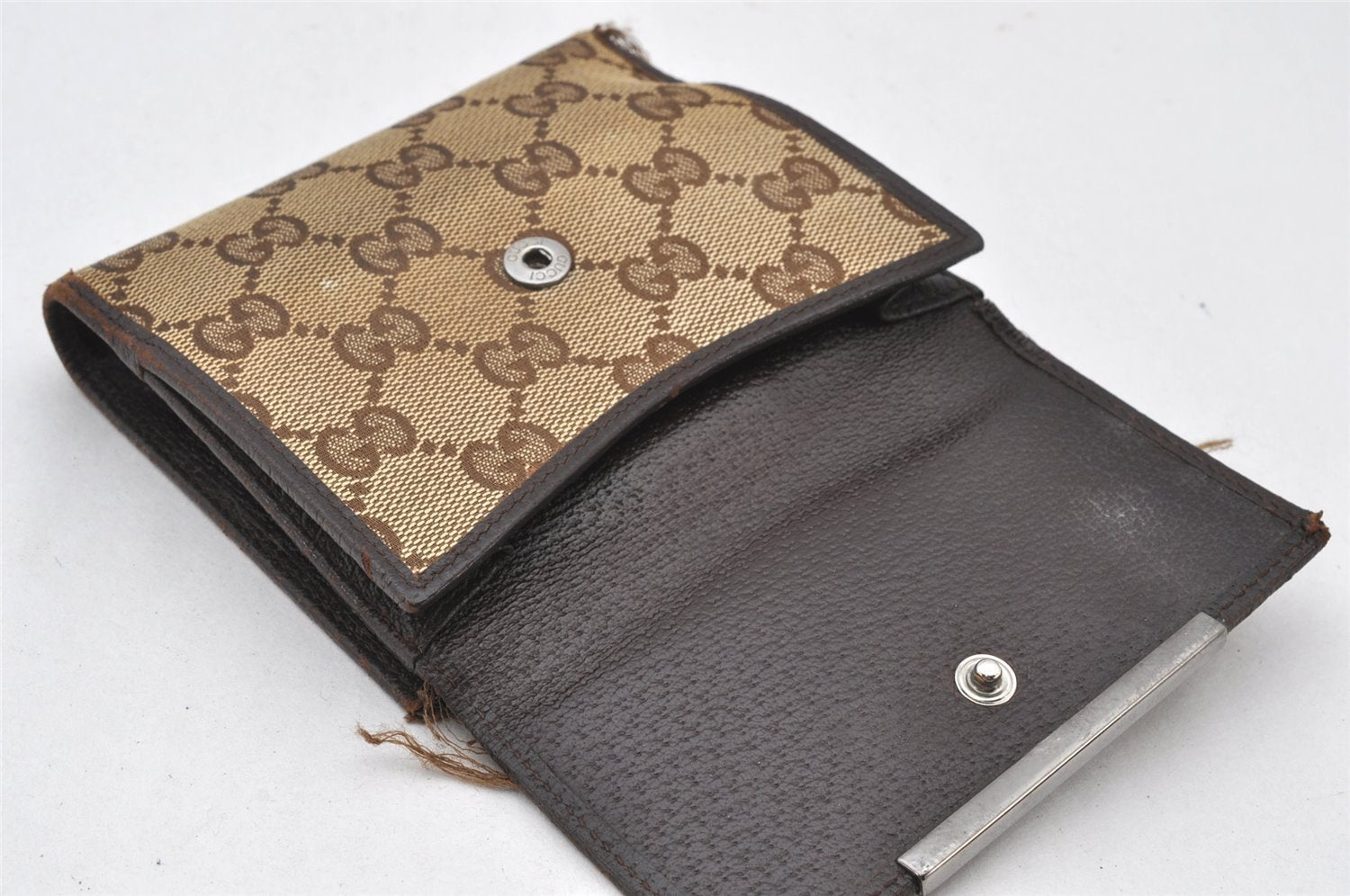 Authentic GUCCI Bifold Wallet Purse GG Canvas Leather 112664 Brown Junk 5890K