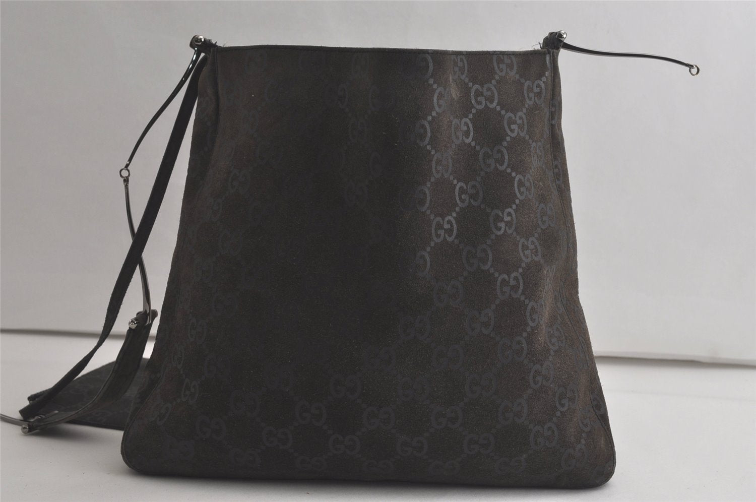 Authentic GUCCI Shoulder Hand Bag GG Suede Leather 0013181 Black Junk 5891K