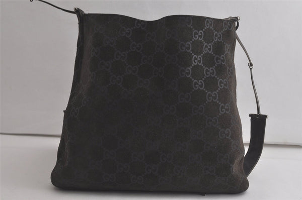 Authentic GUCCI Shoulder Hand Bag GG Suede Leather 0013181 Black Junk 5891K