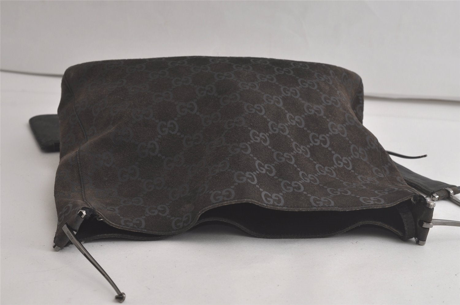 Authentic GUCCI Shoulder Hand Bag GG Suede Leather 0013181 Black Junk 5891K