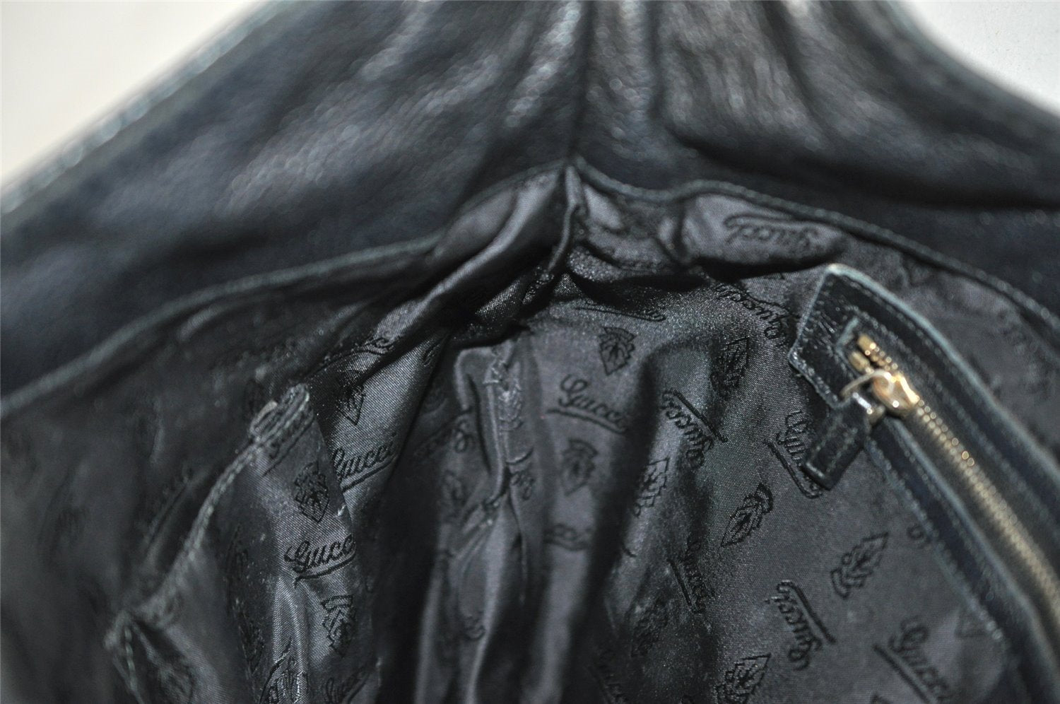 Authentic GUCCI Guccissima Charlotte Shoulder Bag GG Leather 203503 Black 5894I