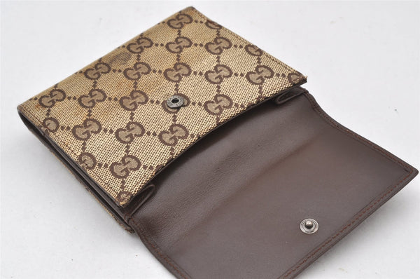 Authentic GUCCI Jackie Bifold Wallet Purse GG Canvas Leather 0354463 Brown 5895K