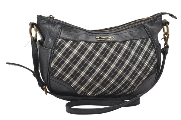 Authentic BURBERRY BLUE LABEL Check Shoulder Cross Bag Nylon Leather Black 5897K