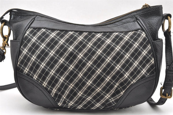 Authentic BURBERRY BLUE LABEL Check Shoulder Cross Bag Nylon Leather Black 5897K