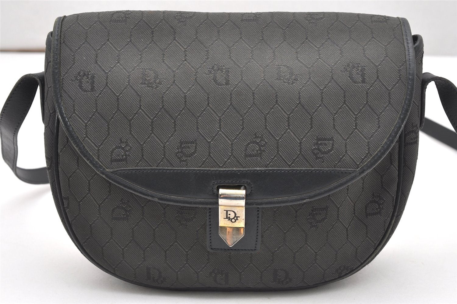 Authentic Christian Dior Honeycomb Shoulder Cross Bag Canvas Leather Gray 5899K