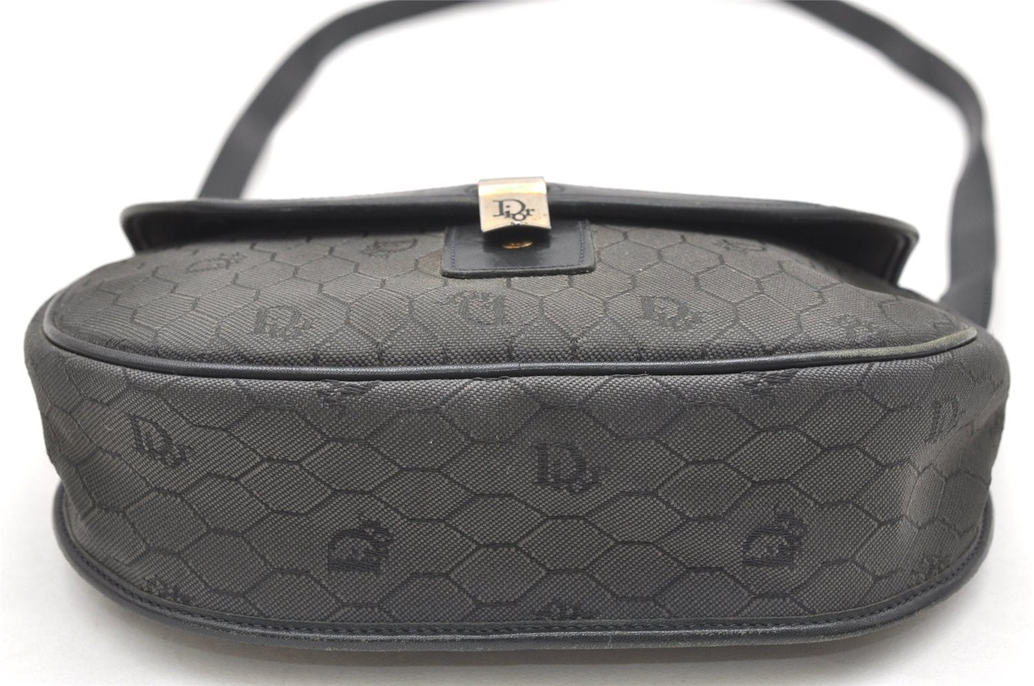 Authentic Christian Dior Honeycomb Shoulder Cross Bag Canvas Leather Gray 5899K