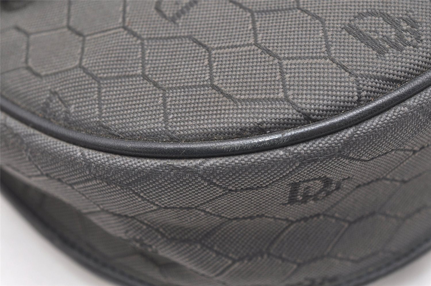 Authentic Christian Dior Honeycomb Shoulder Cross Bag Canvas Leather Gray 5899K