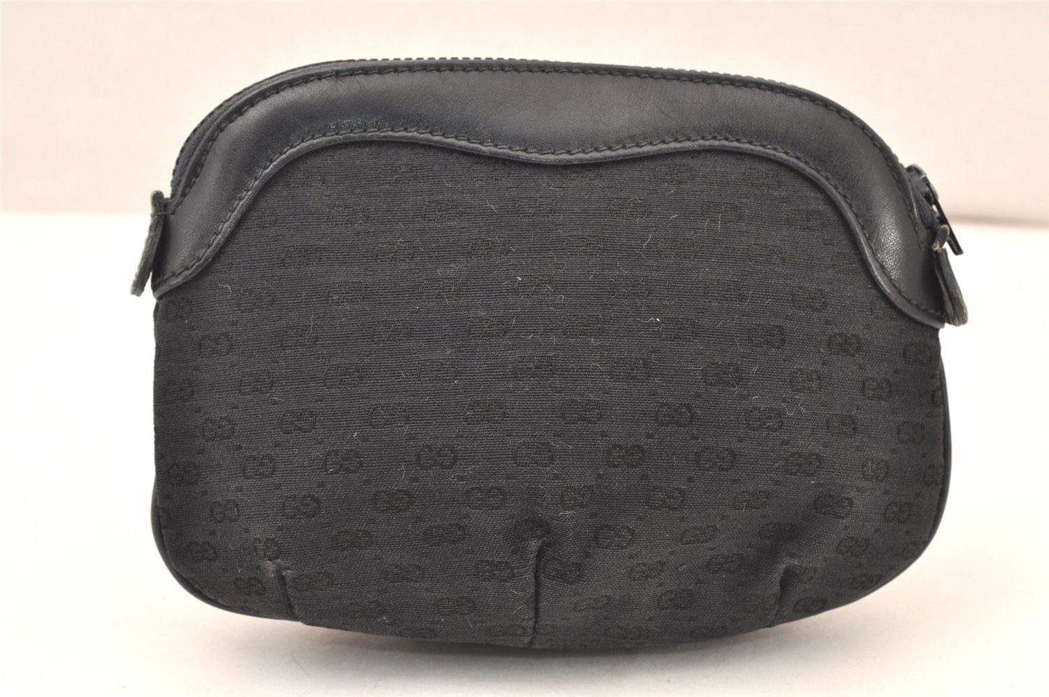 Authentic GUCCI Vintage Micro GG Canvas Leather Pouch Purse Black Junk 5900K