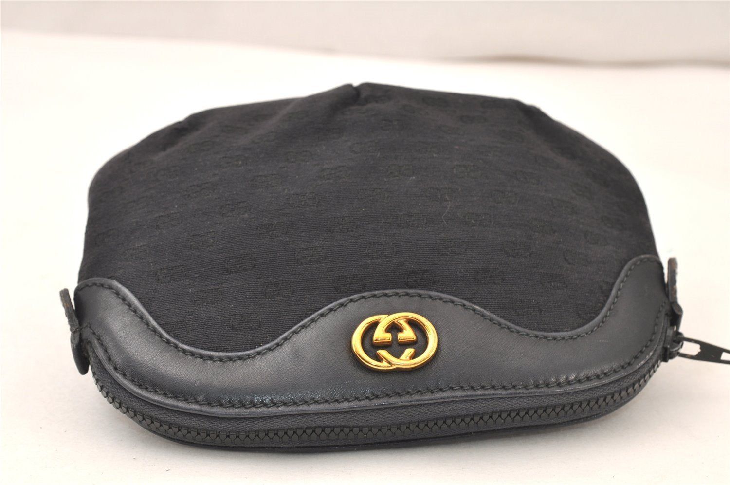 Authentic GUCCI Vintage Micro GG Canvas Leather Pouch Purse Black Junk 5900K