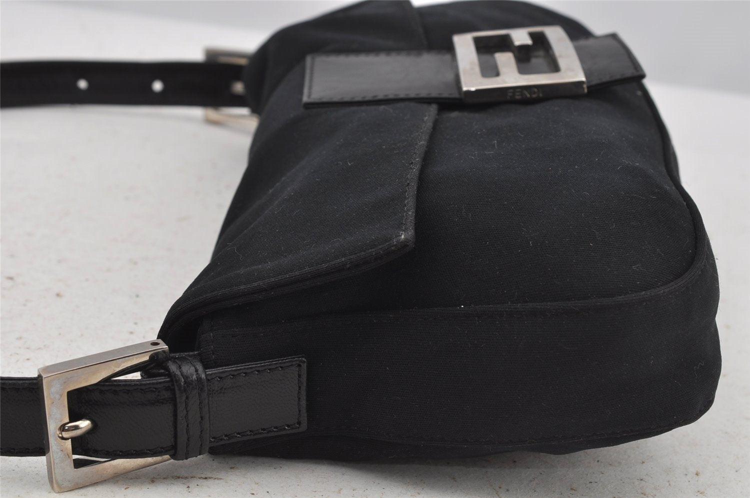 Authentic FENDI Mamma Baguette Shoulder Hand Bag Jersey Leather Black 5902J