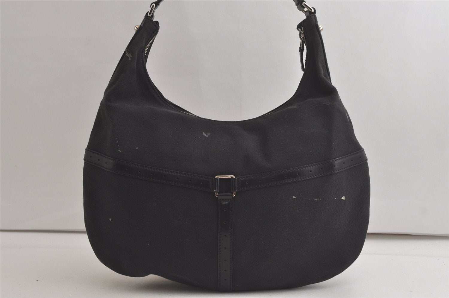 Authentic GUCCI Shoulder Hand Bag Purse Canvas Leather 114871 Black 5902K