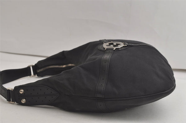 Authentic GUCCI Shoulder Hand Bag Purse Canvas Leather 114871 Black 5902K