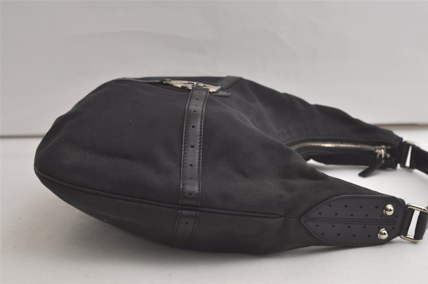 Authentic GUCCI Shoulder Hand Bag Purse Canvas Leather 114871 Black 5902K