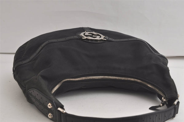 Authentic GUCCI Shoulder Hand Bag Purse Canvas Leather 114871 Black 5902K