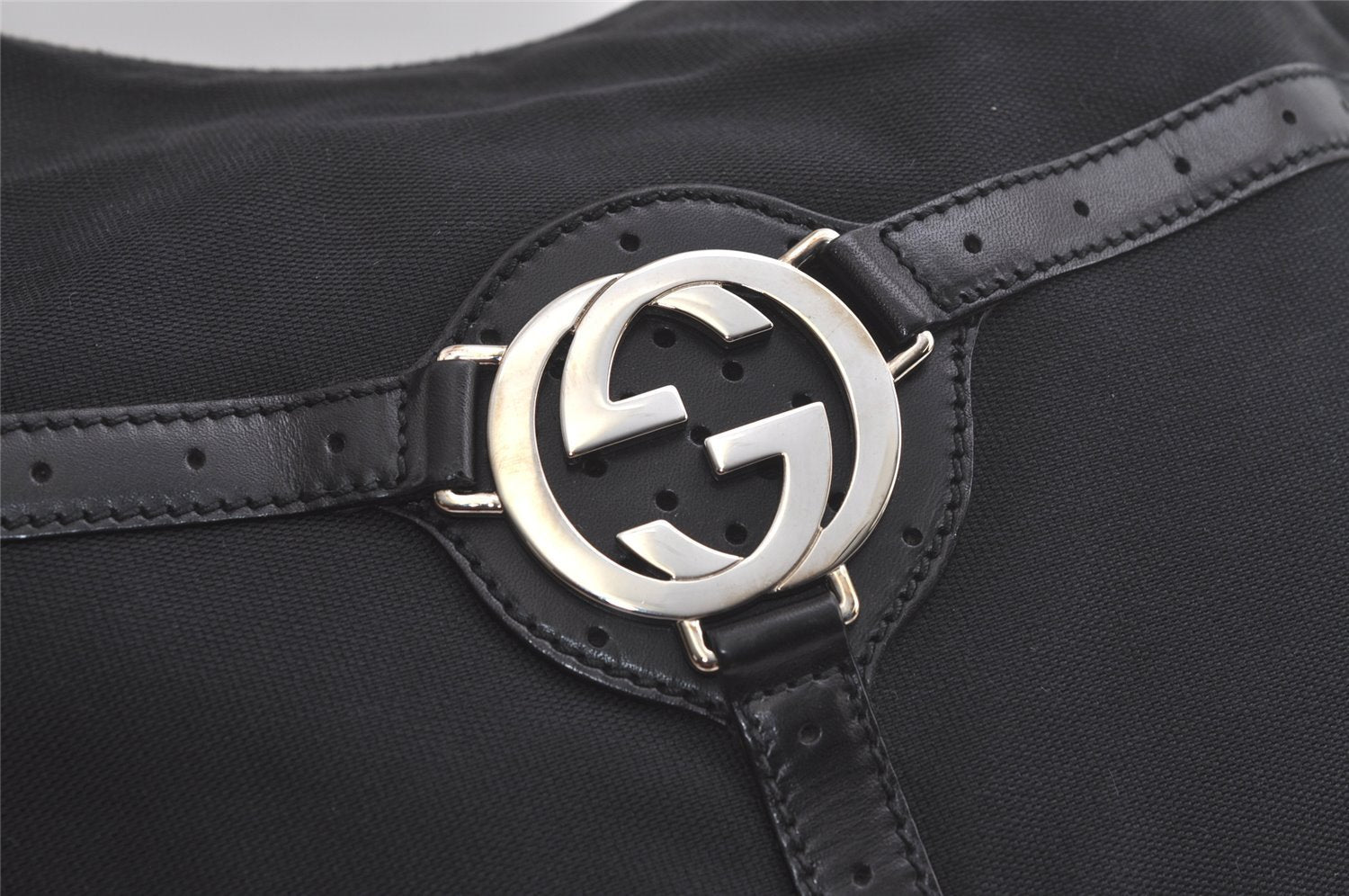 Authentic GUCCI Shoulder Hand Bag Purse Canvas Leather 114871 Black 5902K