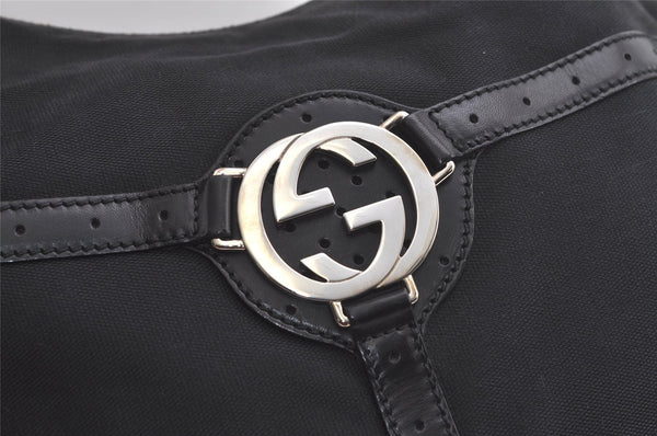Authentic GUCCI Shoulder Hand Bag Purse Canvas Leather 114871 Black 5902K
