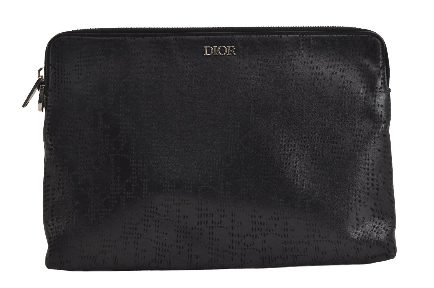 Authentic Christian Dior Vintage Trotter Clutch Bag Purse Leather Black 5903J