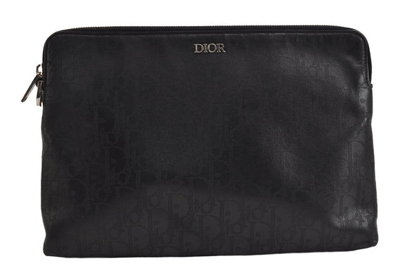Authentic Christian Dior Vintage Trotter Clutch Bag Purse Leather Black 5903J