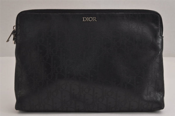 Authentic Christian Dior Vintage Trotter Clutch Bag Purse Leather Black 5903J