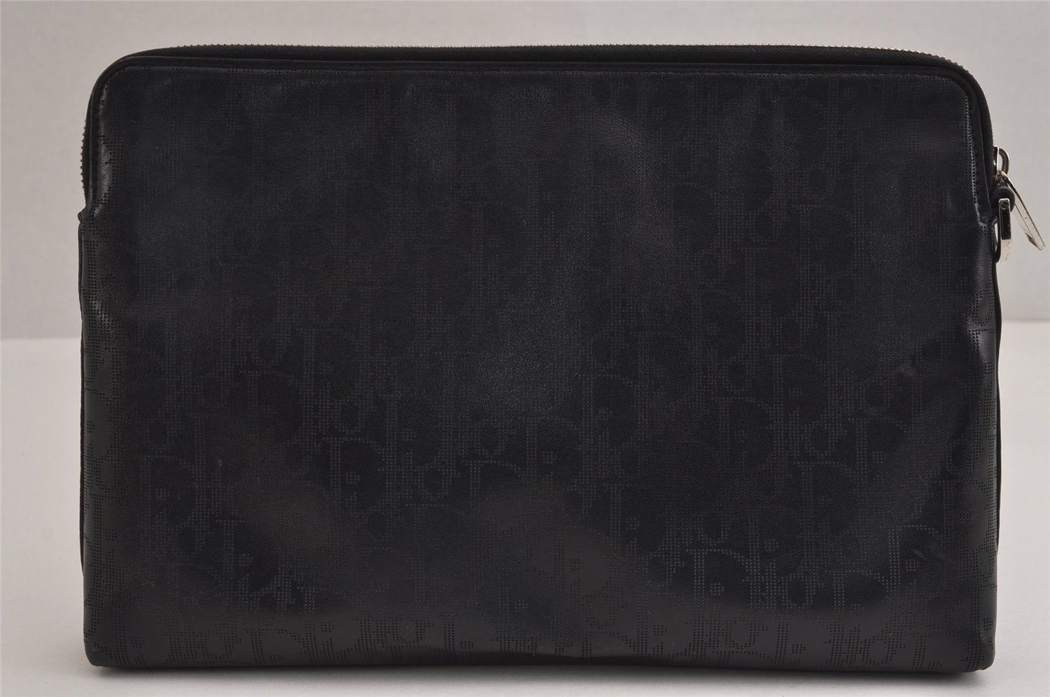Authentic Christian Dior Vintage Trotter Clutch Bag Purse Leather Black 5903J