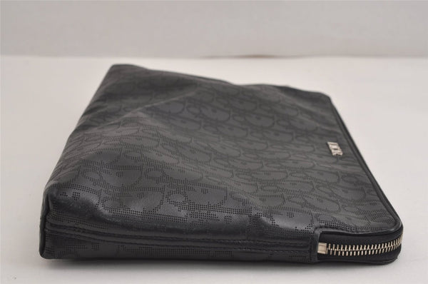 Authentic Christian Dior Vintage Trotter Clutch Bag Purse Leather Black 5903J