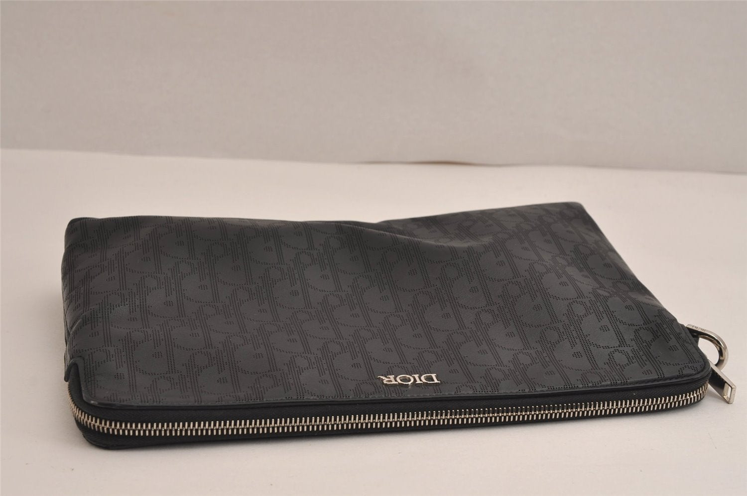 Authentic Christian Dior Vintage Trotter Clutch Bag Purse Leather Black 5903J