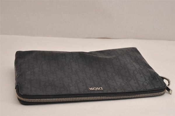 Authentic Christian Dior Vintage Trotter Clutch Bag Purse Leather Black 5903J