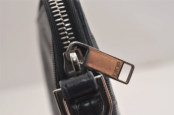Authentic Christian Dior Vintage Trotter Clutch Bag Purse Leather Black 5903J