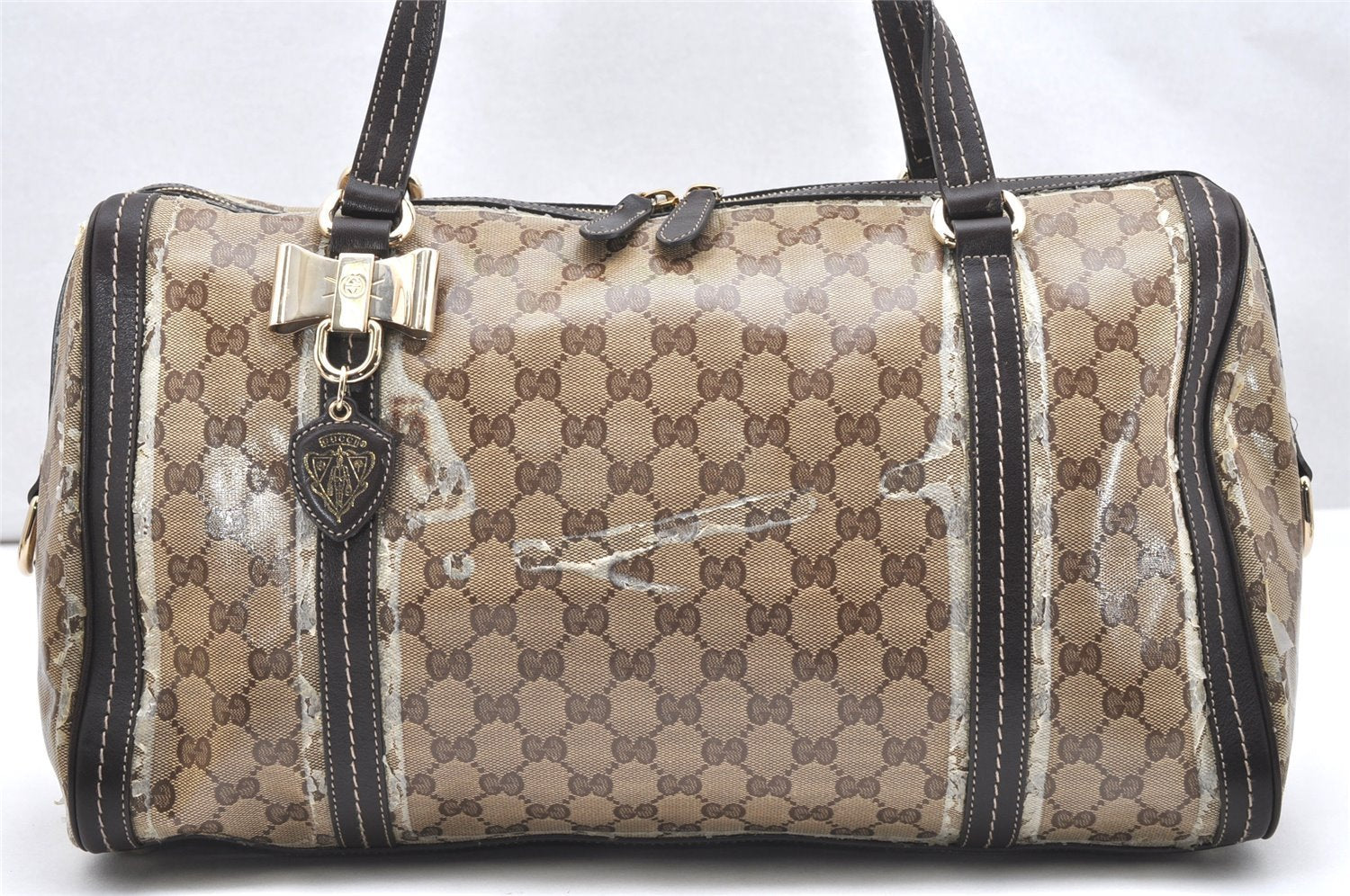 Authentic GUCCI GG Crystal Duchessa Line Hand Bag PVC Leather 181488 Brown 5903K