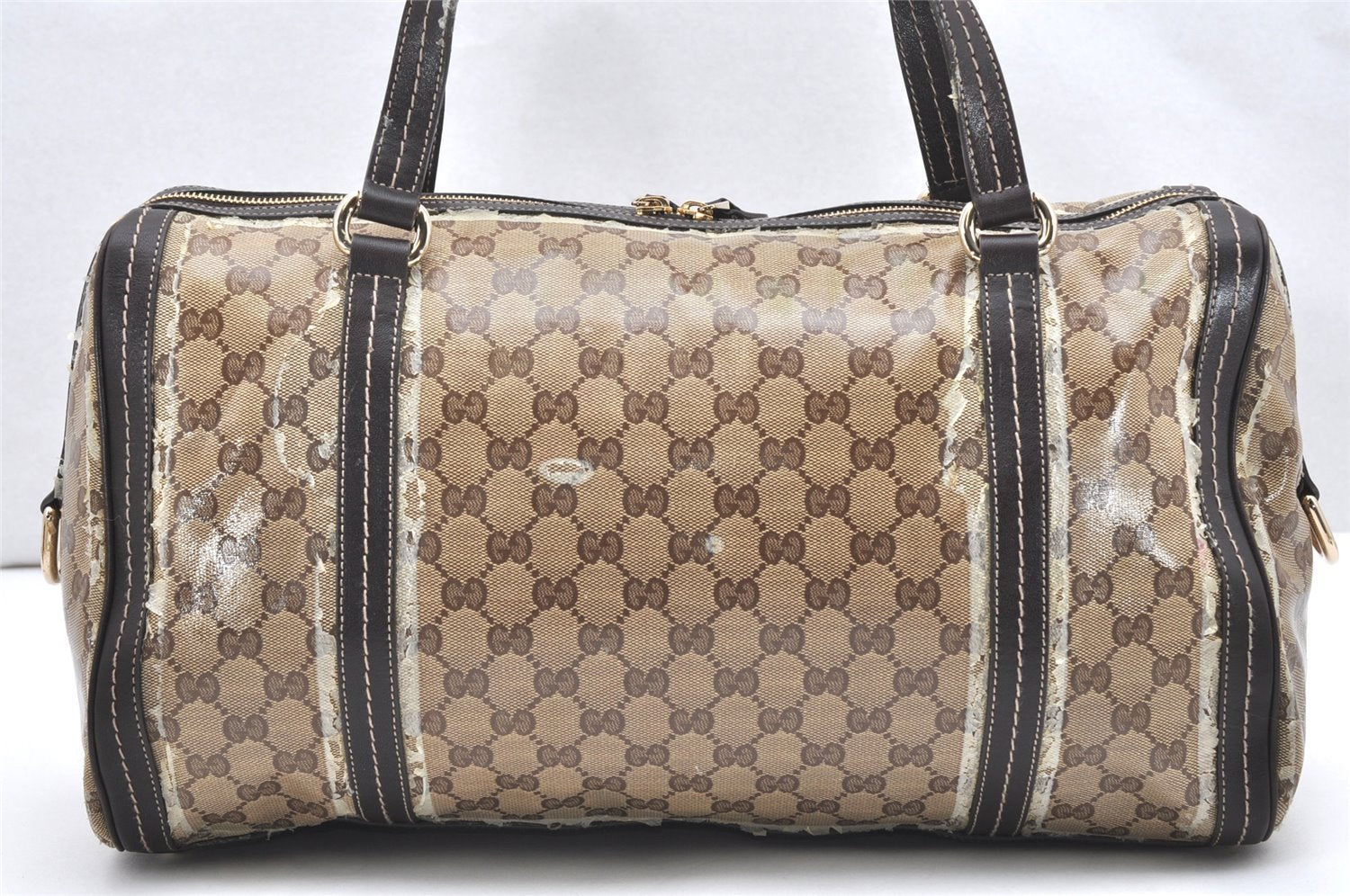 Authentic GUCCI GG Crystal Duchessa Line Hand Bag PVC Leather 181488 Brown 5903K