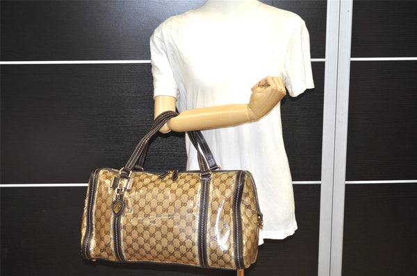 Authentic GUCCI GG Crystal Duchessa Line Hand Bag PVC Leather 181488 Brown 5903K