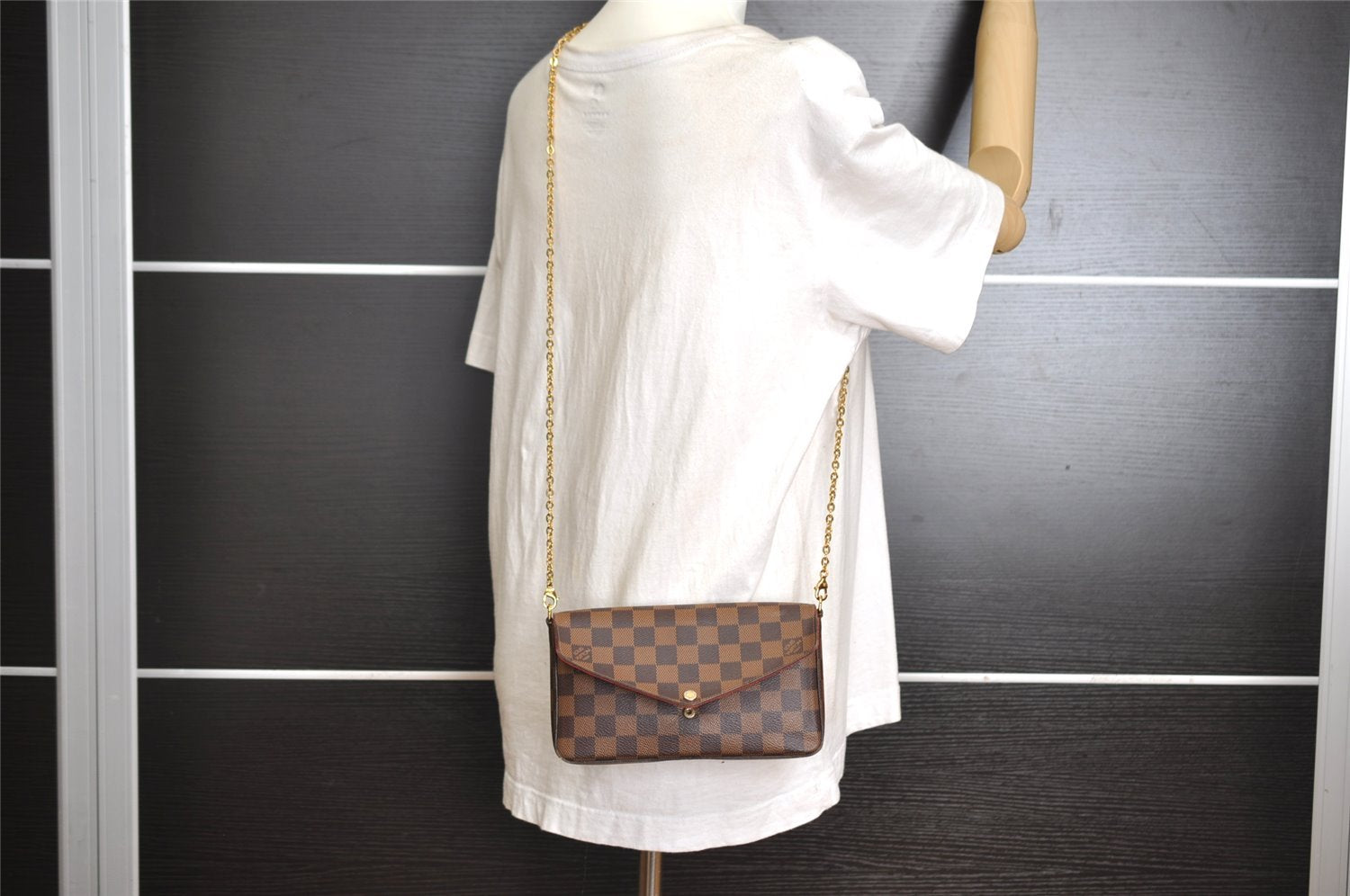 Authentic Louis Vuitton Damier Pochette Felicie N63032 Shoulder Cross Bag 5904I