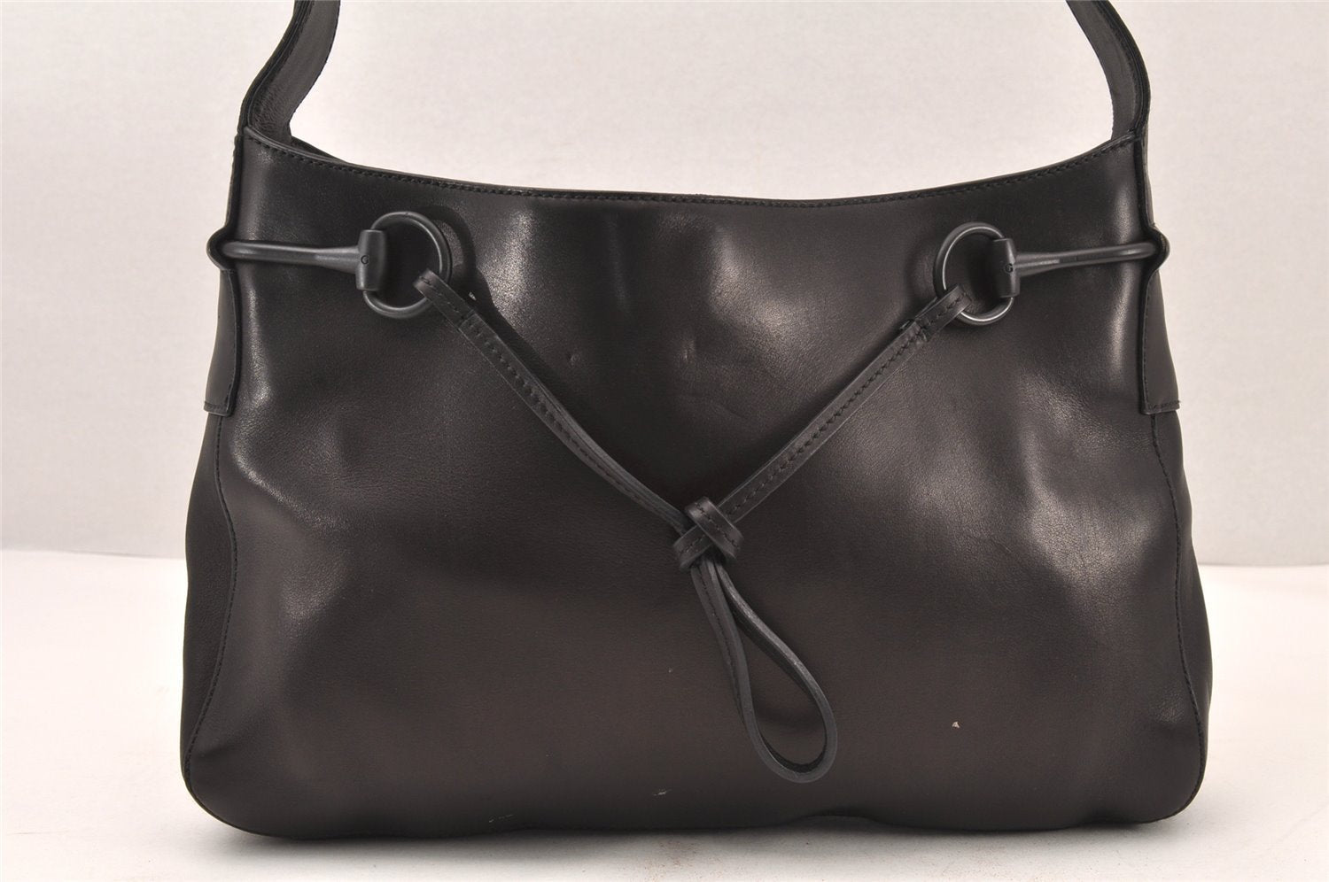 Authentic GUCCI Horsebit Shoulder Hand Bag Purse Leather 101975 Black 5904K